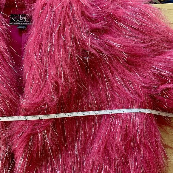 Vtg Y2K Blanc Noir Jacket Hot Pink Faux Fur Silver Coat Medium CLUB RAVE Furry - Picture 9 of 13